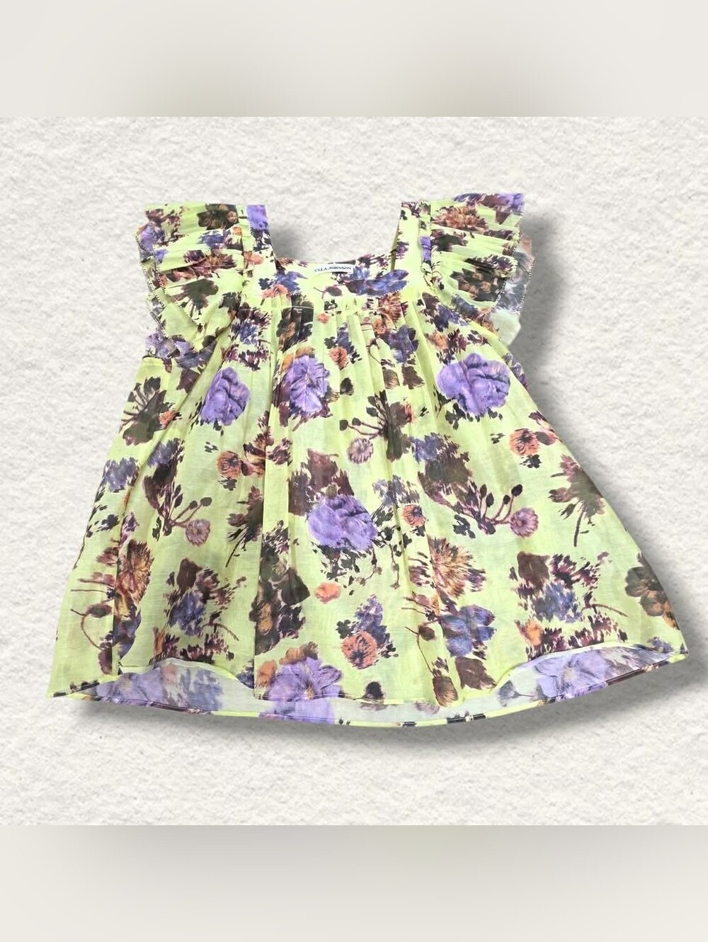 Ulla Johnson Lime Yellow Floral Ruffle-Sleeve Blouse